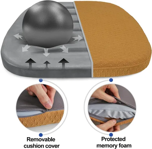 Miniatura 6 de BUYUE Juego de 6 cojines para silla de espuma viscoelástica de lujo, cojines para silla de comedor en forma de U de 16" de jacquard, cómodos, Ocher