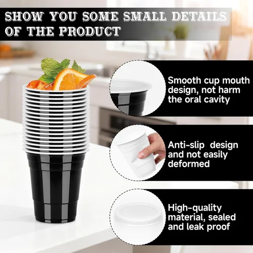 Miniatura 3 de Paquete de 50 vasos de plástico negros de 16 onzas, suministros para fiestas, copas de celebración de primavera de Pascua, vasos desechables