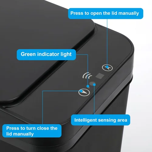 Miniatura 3 de Paquete de 2 cubos de basura para baño, papelero inteligente sin contacto, papelero automático con sensor de movimiento y tapa, cubo de basura