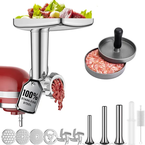 Molinillo de carne de acero inoxidable para mezclador KitchenAid, molinillos de carne, embutidora de salchichas, prensa para hamburguesas, para