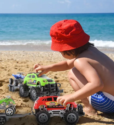 Miniatura 7 de Mozlly Camiones monstruo accionados por fricción con remolques SUV ATV – 2 juegos de camiones monstruo juguetes con gancho extraíble ATV remolques