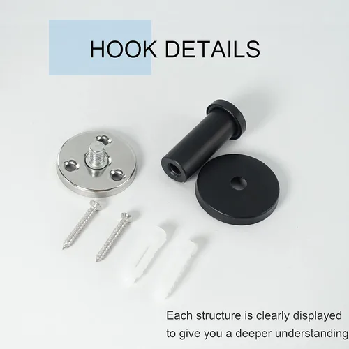 Miniatura 4 de Ganchos para toallas de baño, paquete de 6 ganchos redondos para abrigos, gancho resistente para bata montado en la pared, colgador de ropa Negro