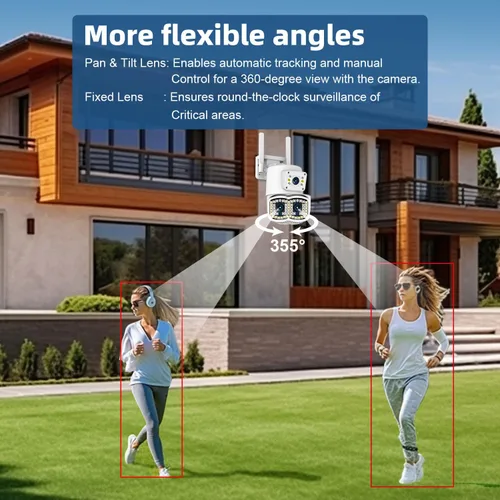 Miniatura 5 de Cámara de seguridad PTZ para exteriores con doble lente, cámara de vigilancia WiFi de 4MP con visión nocturna, detección de movimiento, seguimiento