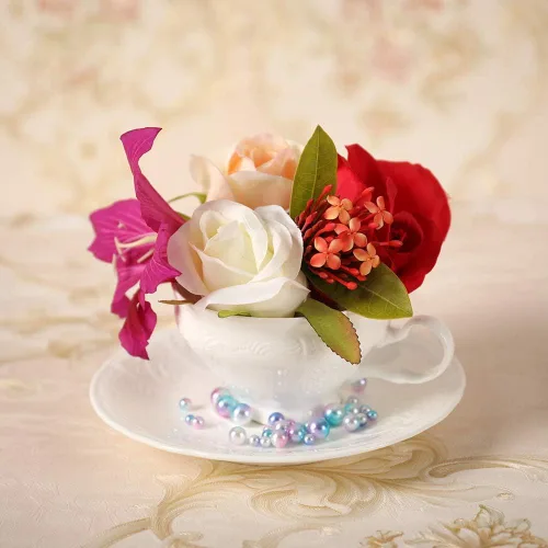 Miniatura 2 de Juego de taza de té y platillo de porcelana fina, superficie de escultura, taza ligera de 7 onzas, juego de cuatro