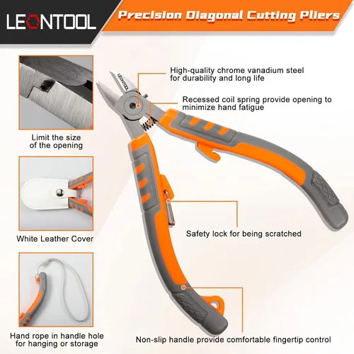 Miniatura 2 de Alicates de corte diagonal de 5 pulgadas, cortadores laterales de alambre con cuerda de mano y cubierta protectora para cortes, cables electrónicos