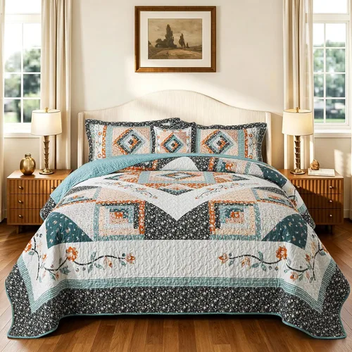 TWINRUN Edredones de algodón tamaño Queen, colcha ligera tamaño Queen para cama, juego de edredón reversible suave a cuadros florales tamaño Queen G