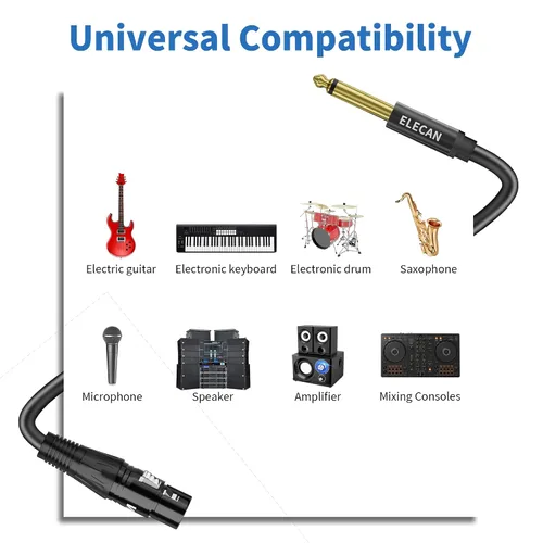 Miniatura 5 de Elecan XLR hembra a 1/4 de pulgada 0.250 in TS mono cable de micrófono 4 pies, adaptador de cable de conexión profesional desequilibrado