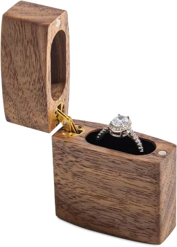 Miniatura 2 de Caja de anillo curvada delgada para propuesta - Caja de anillo de compromiso de madera - Ideas de regalo de cumpleaños de aniversario de viaje