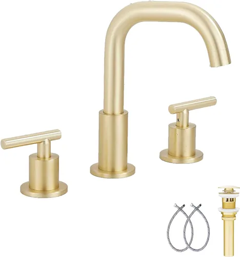 Miniatura 13 de Caño giratorio de 360°, 2 asas, 3 agujeros, 8 pulgadas, grifo de lavabo de baño de latón antiguo a juego con desagüe desplegable para baño
