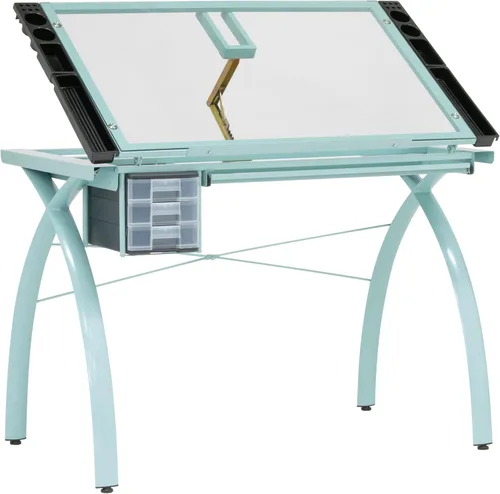 Mesa de Dibujo y Manualidades Futura con Parte Superior de Vidrio de Seguridad Ajustable y Templado – Escritorio de Arte Moderno con Cajones de