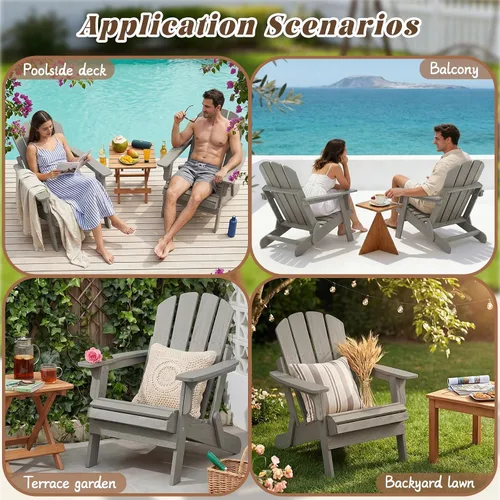 Miniatura 7 de Silla Adirondack plegable, de madera maciza, sillas para hogueras para todo tipo de clima, con respaldo premontado y tabla de asiento para terraza