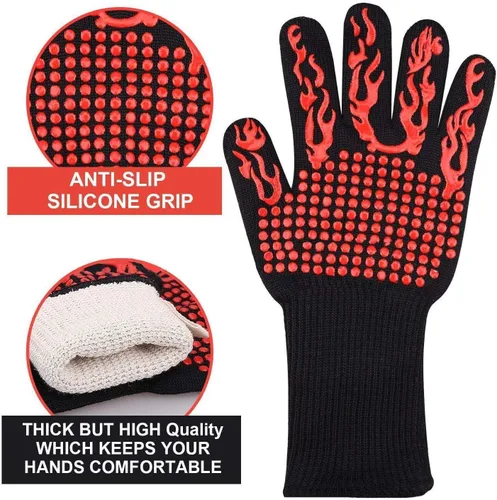 Miniatura 4 de 1 par de guantes de horno resistentes al calor para cocinar para barbacoa, parrilla, hornear, color rojo