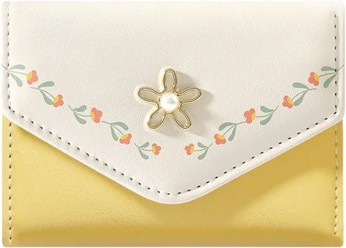 Cartera de piel sintética para mujer y niña, con diseño de flores, de tres pliegues, delgada, pequeña, con tarjetero para dinero en efectivo,