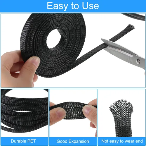 Miniatura 3 de Tatuo Funda de cable trenzada expandible de 65.6 pies, funda de alambre trenzado de varios tamaños con 120 tubos termorretráctiles para televisión