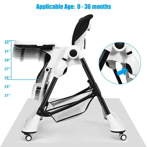 Miniatura 3 de INFANS Silla alta con bandeja extraíble con una sola mano, 4 ruedas bloqueables y cesta de almacenamiento grande, altura multiajustable, reclinable