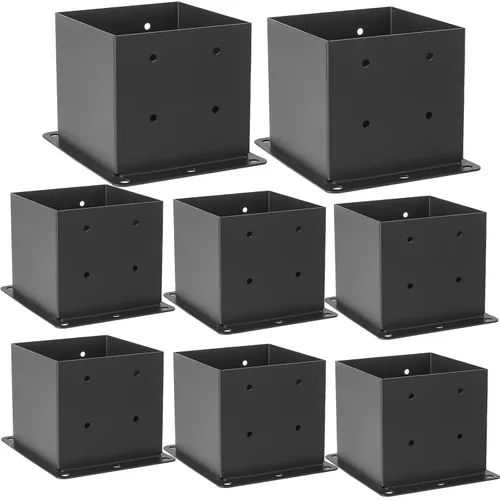 Base de poste de 6 x 6, 8 piezas (tamaño interior 5.6 x 5.6), anclajes de poste, acero sólido grueso de 13 GA y recubrimiento en polvo negro,