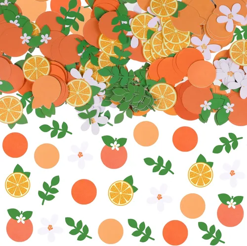 300 piezas de confeti Little Cutie Baby Shower Confeti cítricos, papel redondo naranja mandarina flor blanca verde eucalipto disperso para baby