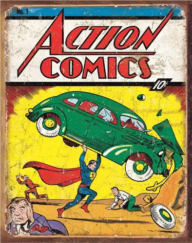 Desperate Enterprises Action Comics - Letrero de hojalata con tapa con el número 1, decoración nostálgica de metal vintage, fabricado en Estados