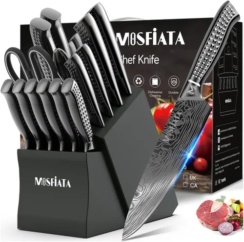 Miniatura 10 de MOSFiATA Juego de 6 cuchillos, juego de cuchillos japoneses de acero inoxidable para cocina con bolsa de almacenamiento de tela Oxford, apto