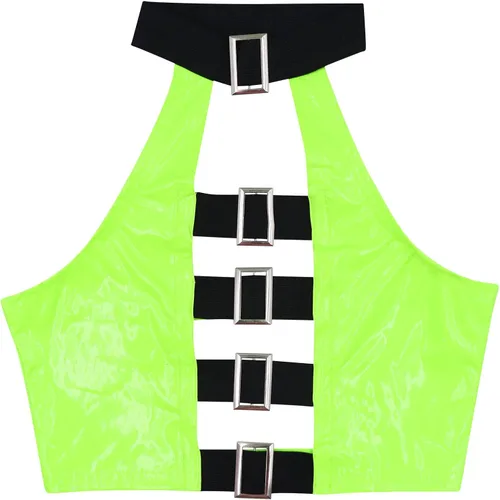 Miniatura 6 de Camiseta sin mangas sexy de piel sintética para mujer, con cordones, para club, fiesta, festival, raves