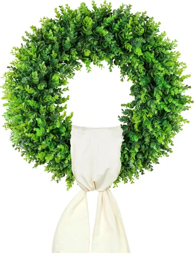 Miniatura 11 de DDHS Corona de boj de 18 pulgadas para puerta principal – Corona artificial verde de casa de campo, decoración DIY para primavera, verano, otoño e