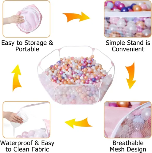 Miniatura 8 de Piscina de bolas para niños grande Heopeis, tienda emergente infantil para jugar con bolas para niños y niñas, de interior y exterior, corral de Rosa