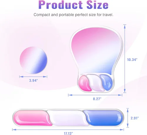 Miniatura 6 de Ospelelf Juego de alfombrilla de mouse con reposamuñecas de gel ergonómico para teclado, soporte de muñeca con parte inferior de goma Rosa y azul