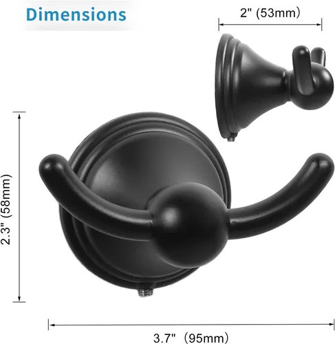 Miniatura 3 de FILTA Ganchos para toallas de baño, ganchos negros mate para batas y toallas para montar en la pared, ganchos tradicionales para toallas y batas