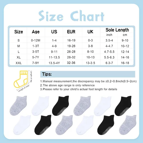 Miniatura 4 de HYzgb 12 Pack Non Slip Kids Toddler Baby Socks with Grips 1-7 Years Girls Boys Cotton Ankle Socks Multi