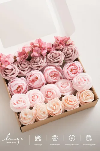 Miniatura 5 de Ling's moment Flores Artificiales de Seda Falsa Hortensias Rosas de Espuma Gardenias Falsas Combo para Bricolaje Ramos de Boda Centros de Mesa
