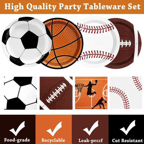 Miniatura 3 de Decoraciones deportivas para fiestas de cumpleaños, 80 unidades, platos y servilletas para fiestas deportivas, béisbol, fútbol, baloncesto, rugby