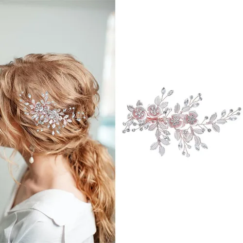 Pinza para el pelo de boda hecha a mano con diamantes de imitación para novias, accesorios para el cabello de boda para novias y niñas de flores,