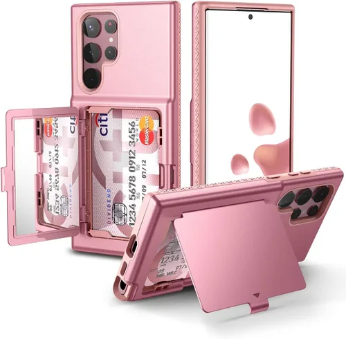 Miniatura 12 de WeLoveCase Funda Cartera para Samsung Galaxy S22 Ultra con Portador de Tarjetas de Crédito y Espejo Oculto, Protección Completa Resistente a Golpes