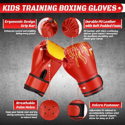 Miniatura 4 de Juego de guantes de boxeo 4 en 1 y guantes de boxeo para niños y niñas, guantes de boxeo para niños y niñas, almohadillas de enfoque con envolturas