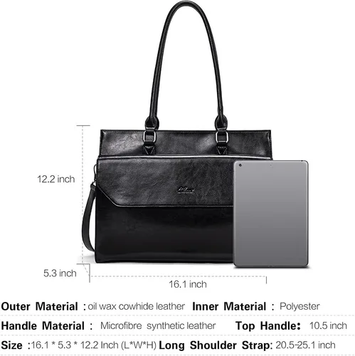 Miniatura 5 de CLUCI Maletín de negocios de cuero de 15.6 pulgadas para mujeres con 2 compartimentos con cremallera bolsa para portátil Oil Wax Leather, Cera