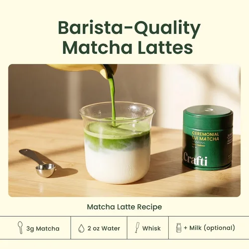 Miniatura 8 de Crafti Polvo de matcha de grado ceremonial (orgánico) – Polvo de té verde matcha japonés auténtico sin azúcar de Uji, Kyoto para lattes de grado