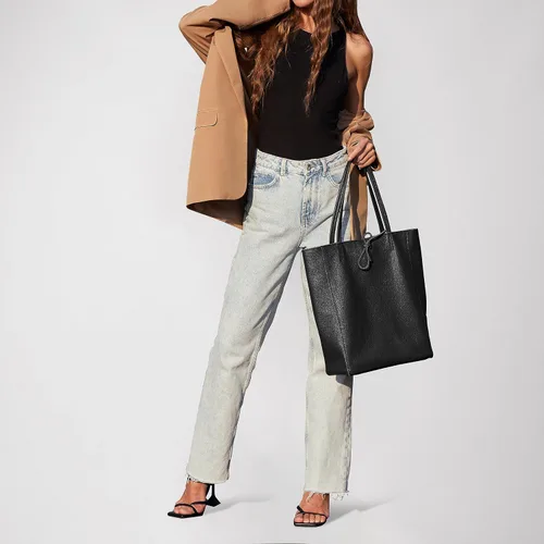 Miniatura 6 de Bolso de mano italiano de piel auténtica para mujer, con cremallera, grande, alto, suave, sin forro, para compras, trabajo, viajes