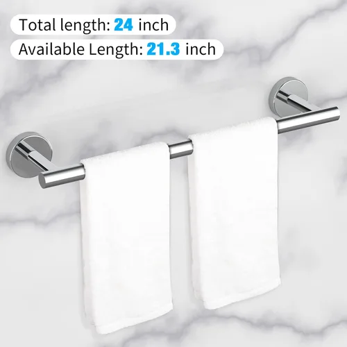 Miniatura 3 de Cilee 2 Piezas Barra de Toalla de Baño de Cromo Pulido, Barra de Toalla Doble de 24 Pulgadas, Portarrollos de Toalla de Baño de Acero Inoxidable