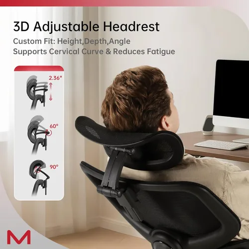 Miniatura 5 de Silla de oficina ergonómica con reposapiés, silla de escritorio de malla con respaldo alto para oficina en casa, silla de computadora reclinable