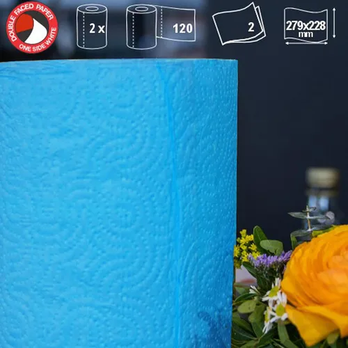 Miniatura 2 de Renova - Juego de rollos de toallas de papel, 2 rollos, 2 capas, 120 hojas altamente absorbentes, eleva tu imagen con estilo profesional y Azul