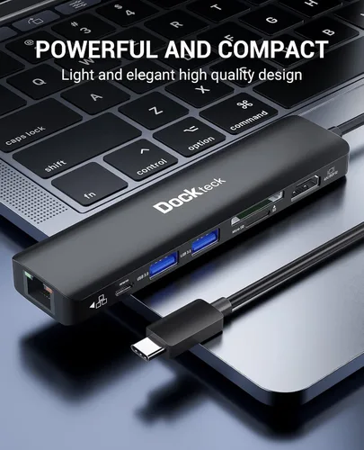 Miniatura 8 de Hub USB C 4K 60Hz, Dockteck 7 en 1 USB C PD Ethernet Hub Dongle con 4K 60Hz HDMI, 1Gbps Ethernet, 100W PD, 2 USB 3.0, SD/Micro SD para MacBook 7