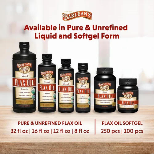 Miniatura 7 de Barlean's Suplementos de Aceite de Linaza Omega 3 6 9, Cápsulas blandas de semilla de lino prensadas en frío con 1650 mg de ácidos grasos ALA, 250
