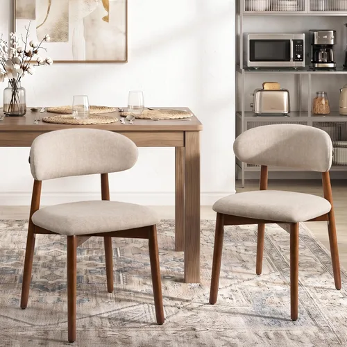 Miniatura 25 de Juego de 2 Sillas de Comedor de Madera Modernas Tapizadas en Tela, Sillas de Cocina de Mediados de Siglo Moderno, Sillas de Comedor de Granja
