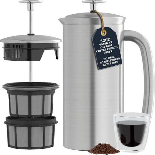 Miniatura 13 de ESPRO P7 - Prensa francesa de acero inoxidable 304 con microfiltro patentado de doble pared y aislamiento, prensa francesa para café con preparación