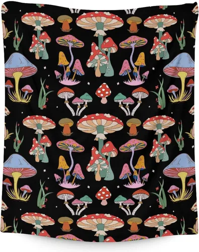 Miniatura 17 de Manta de hongos para niñas y niños, acogedora, cálida, manta de regazo de 30 x 40 pulgadas para sofá, silla, manta negra novedosa y mullida, regalo