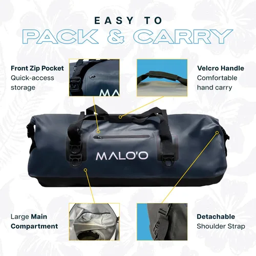 Miniatura 3 de Malo’o Bolsa de lona impermeable seca, bolsa de equipo resistente de cubierta enrollable impermeable con correas para el hombro y bucles Molle, Negro