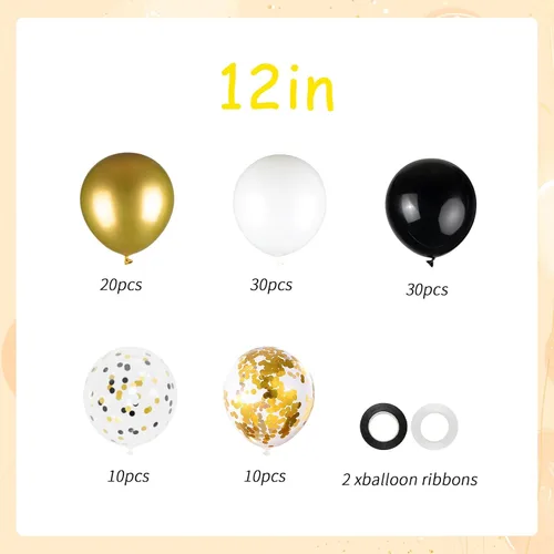 Miniatura 3 de 100 globos negros dorados y blancos con globos de confeti metálicos dorados y negros de 12 pulgadas para clase de graduación, decoración de fiesta