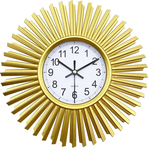 Reloj de pared de cocina, reloj de pared dorado con forma de explosión de sol, funciona con pilas, reloj de pared decorativo moderno de 10 pulgadas
