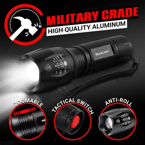 Miniatura 5 de Linterna de mano LED táctica GearLight S1000, 2 unidades, alto lúmen, capacidad de zoom, 5 modos, resistente al agua, la mejor para camping, aire