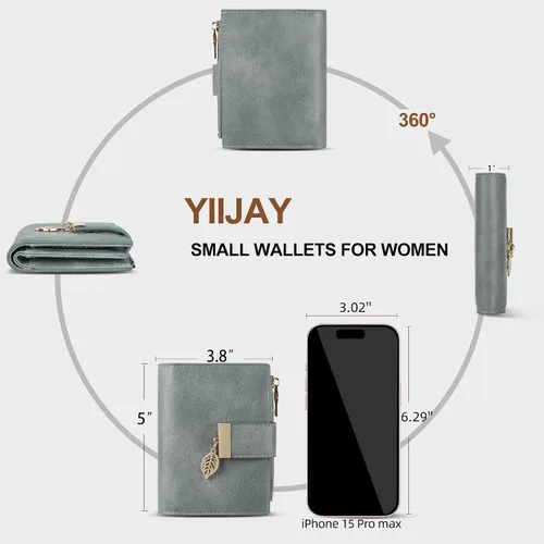 Miniatura 4 de yiijay Billetera pequeña para mujer, con bloqueo RFID, de piel, plegable, tarjetero para tarjetas de crédito para mujeres, cartera compacta